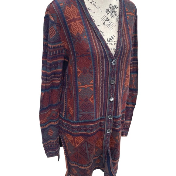 Peruvian Connection 100% Pima Cotton Western/Boho Long Cardigan, Size Small - Picture 2 of 6